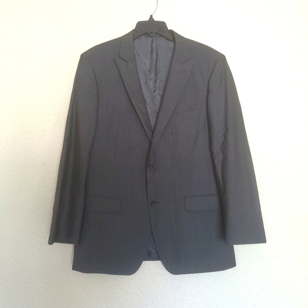Tallia Mens 42R Suit Jacket Blazer Charcoal Gray 100% Wool 2-Button Professional
